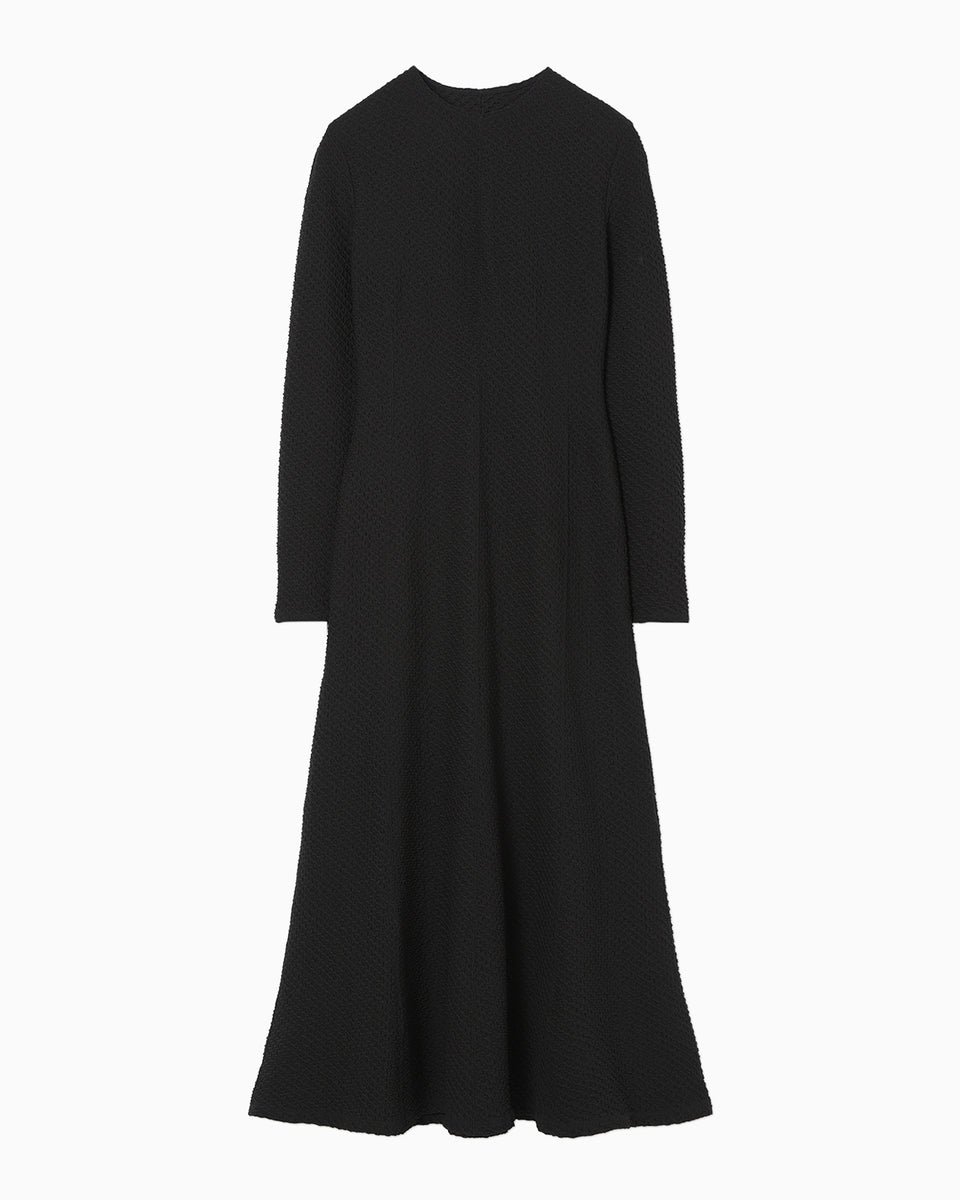 Shirring Jersey Jacquard Dress - black - Mame Kurogouchi