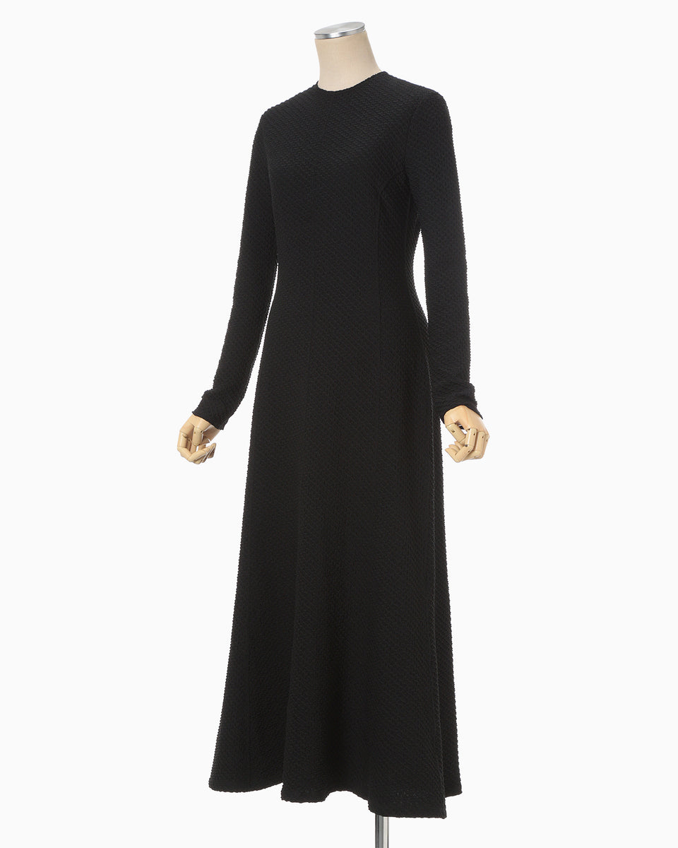 Shirring Jersey Jacquard Dress - black - Mame Kurogouchi