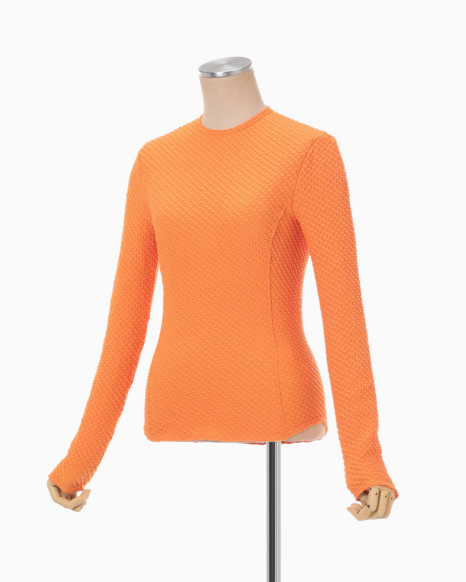 Shirring Jersey Jacquard Long Sleeve Top - orange - Mame Kurogouchi