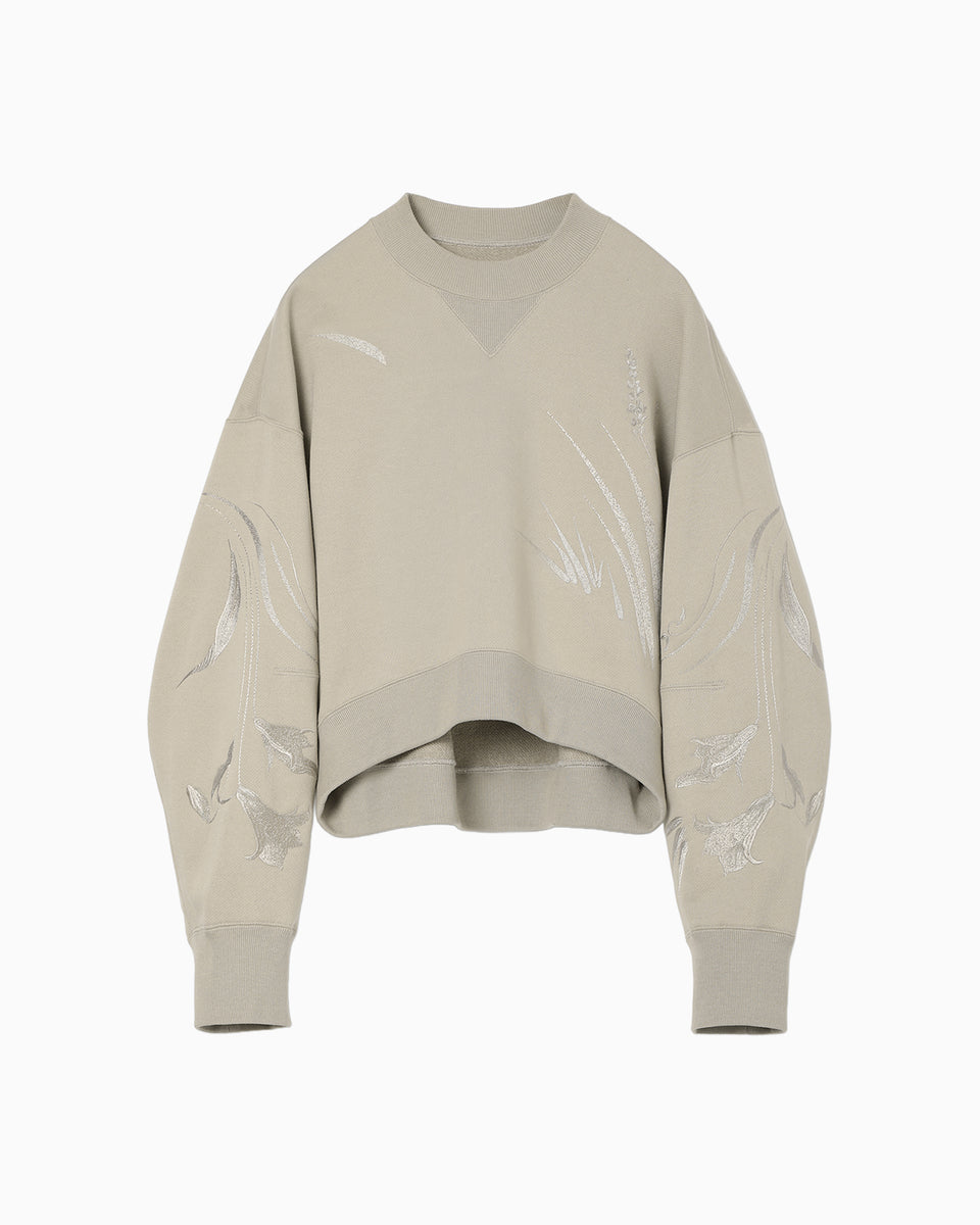 Floral Motif Embroidered Sweatshirts - beige - Mame Kurogouchi