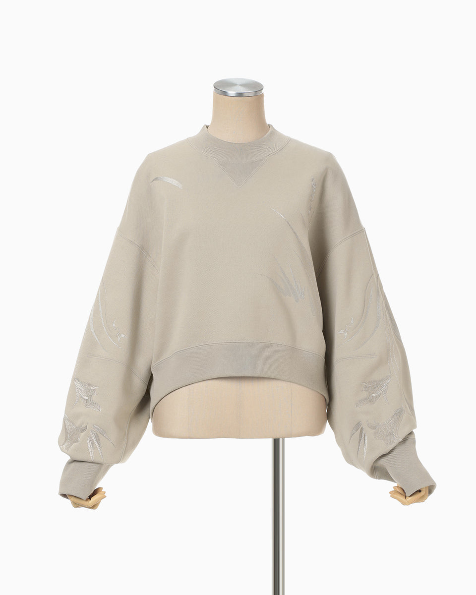 まめページ Floral Motif Embroidered Sweatshirts - beige - Mame Kurogouchi