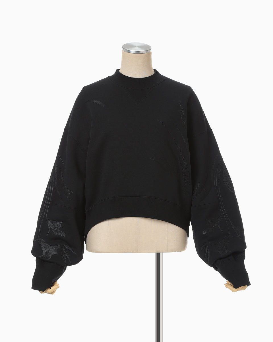 うめ吉 Floral Motif Embroidered Sweatshirts - black - Mame Kurogouchi