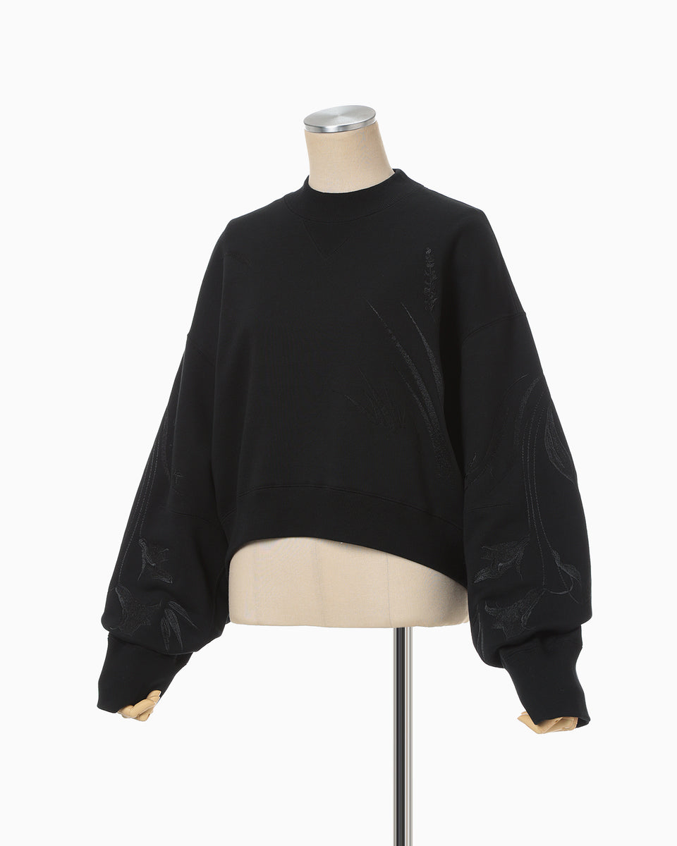 Floral Motif Embroidered Sweatshirts - black - Mame Kurogouchi