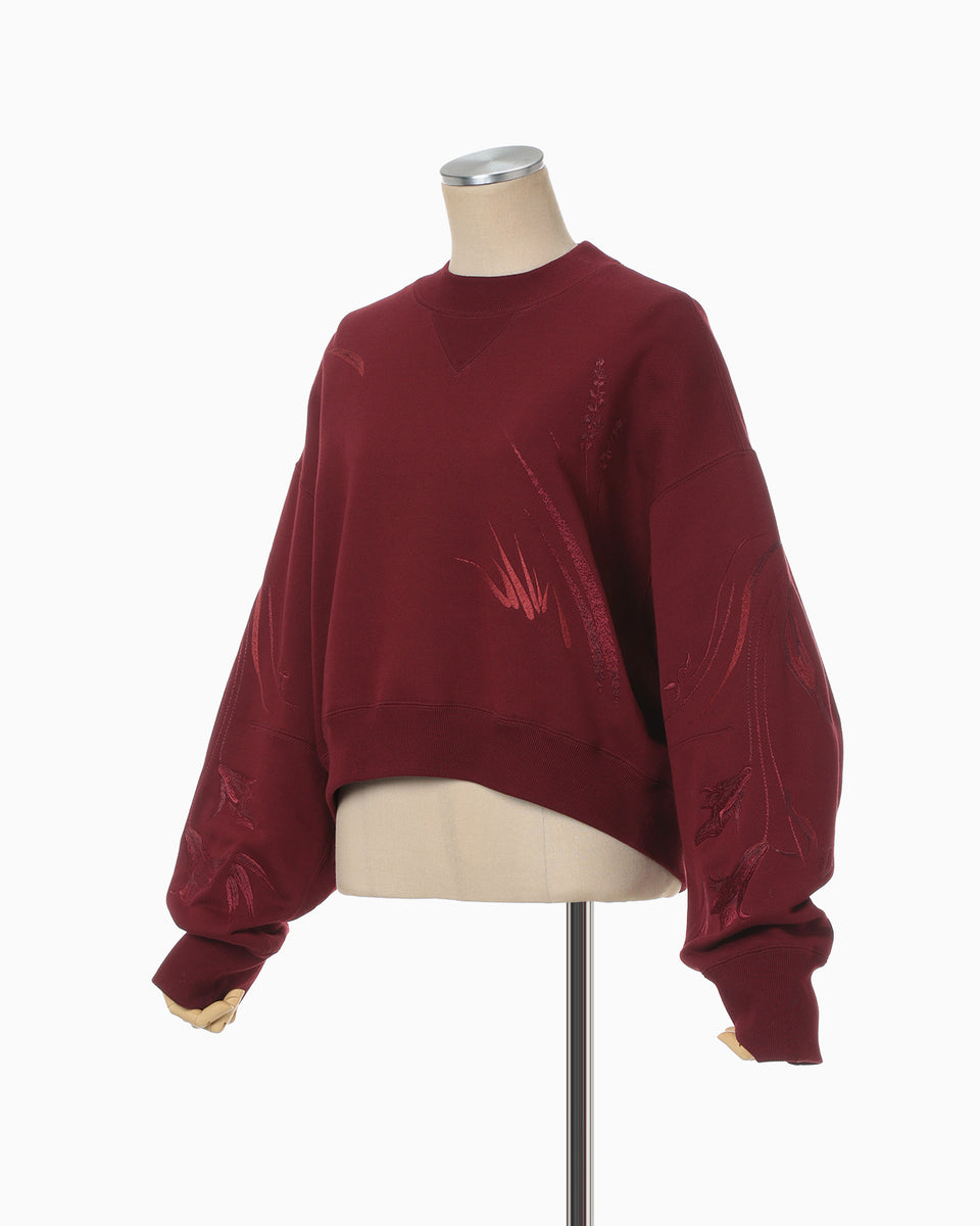 Floral Motif Embroidered Sweatshirts - bordeaux - Mame Kurogouchi