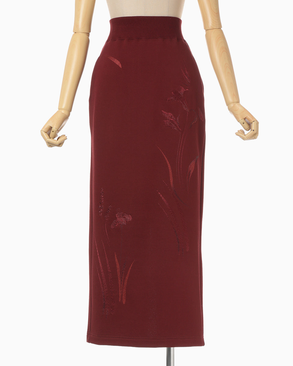 Mame Kuroguchi 草花刺繍ジャージースカート ボルドー サイズ2 MM25FW-JS072BO-02_1200x1200.