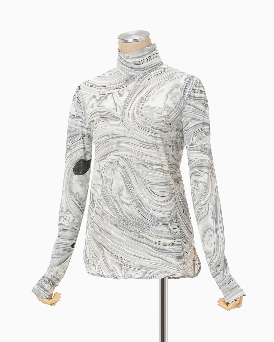 Marble Print Jersey High Neck Top - grey - Mame Kurogouchi