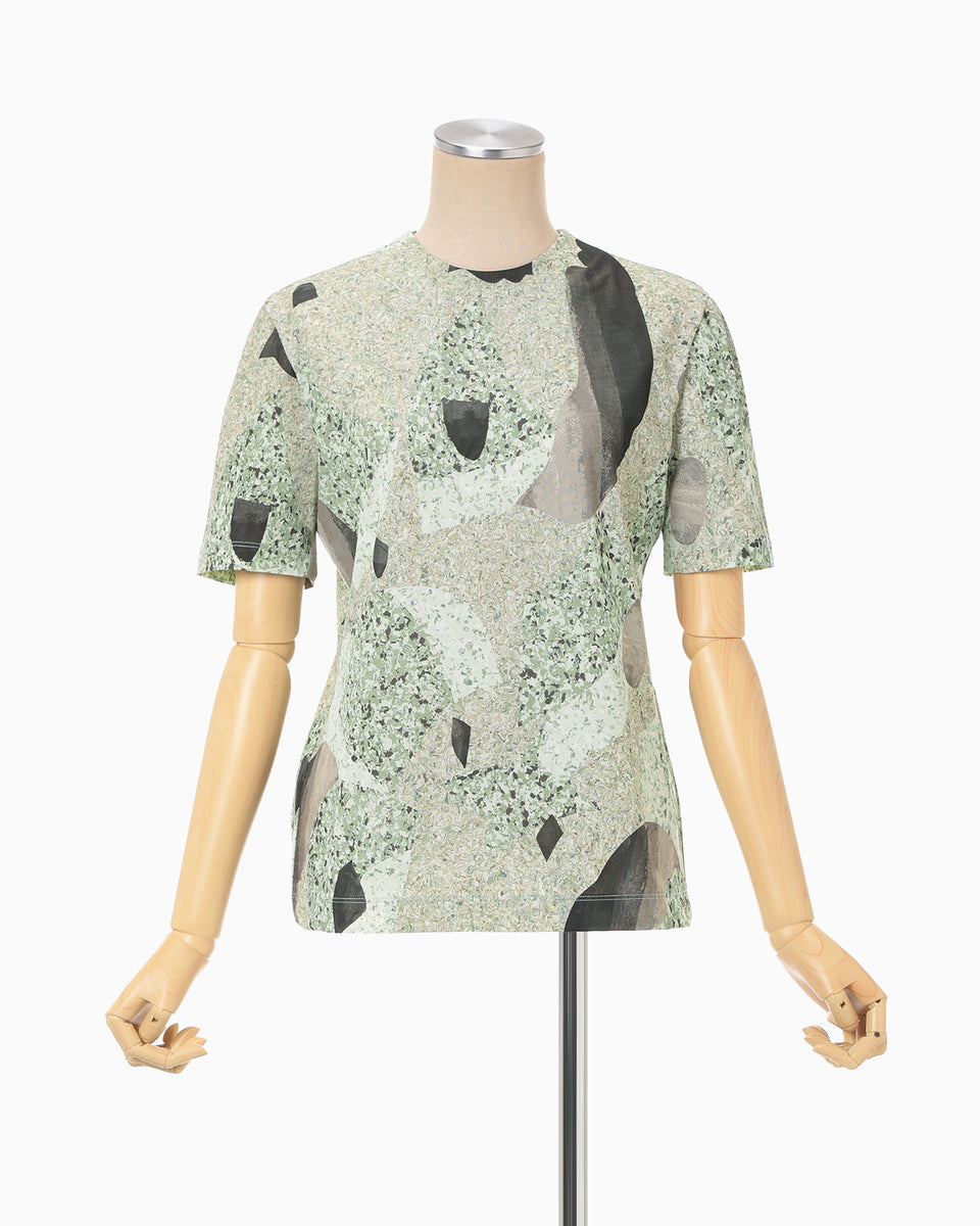 Marble Print Jersey Short Sleeve Top - green - Mame Kurogouchi