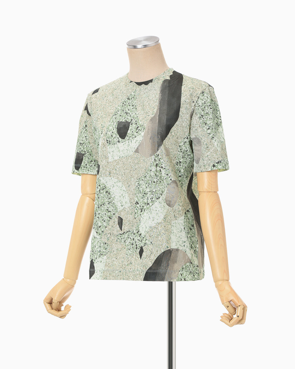 まりっちページ Marble Print Jersey Short Sleeve Top - green - Mame Kurogouchi