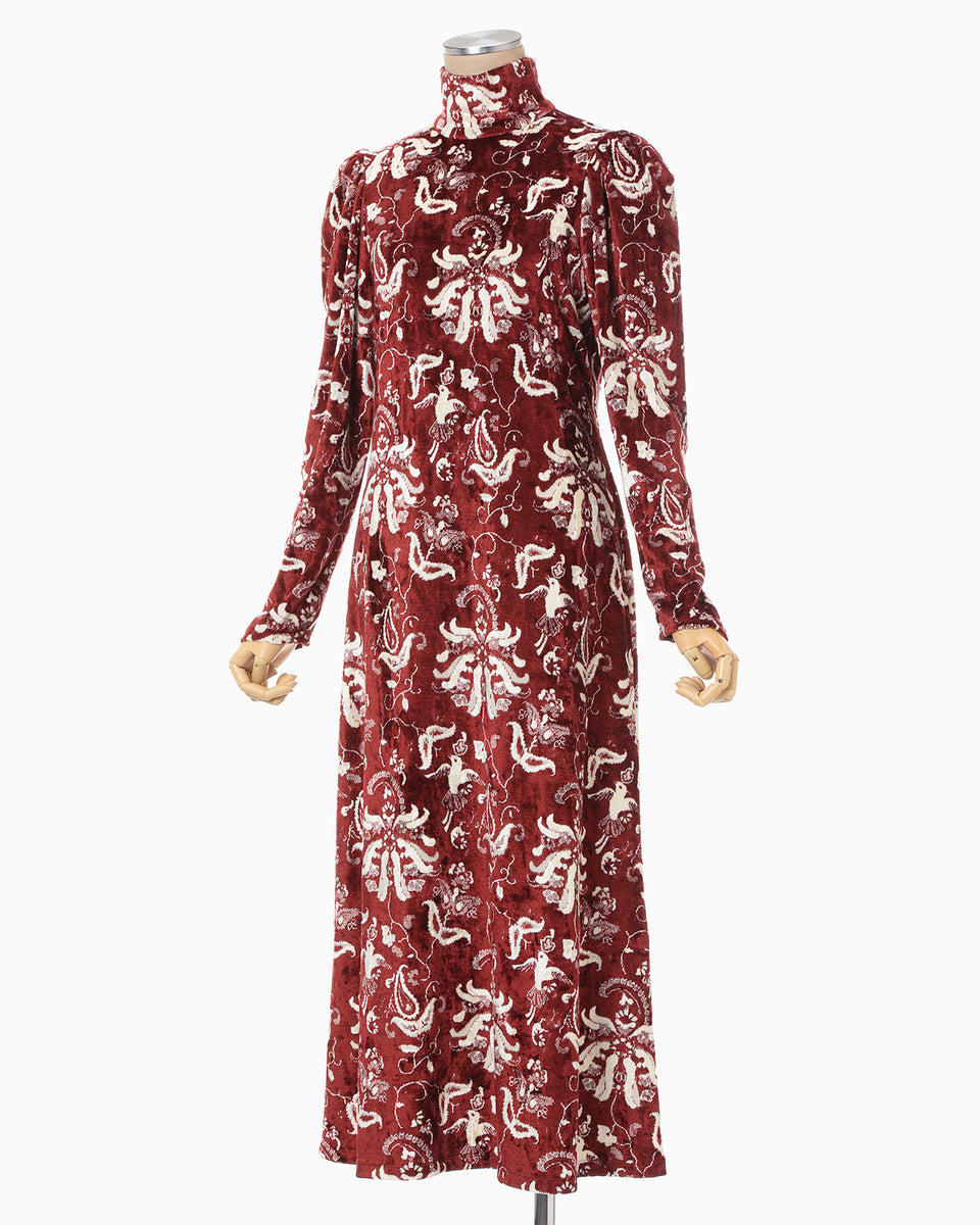Velour Jersey High Neck Dress - red - Mame Kurogouchi