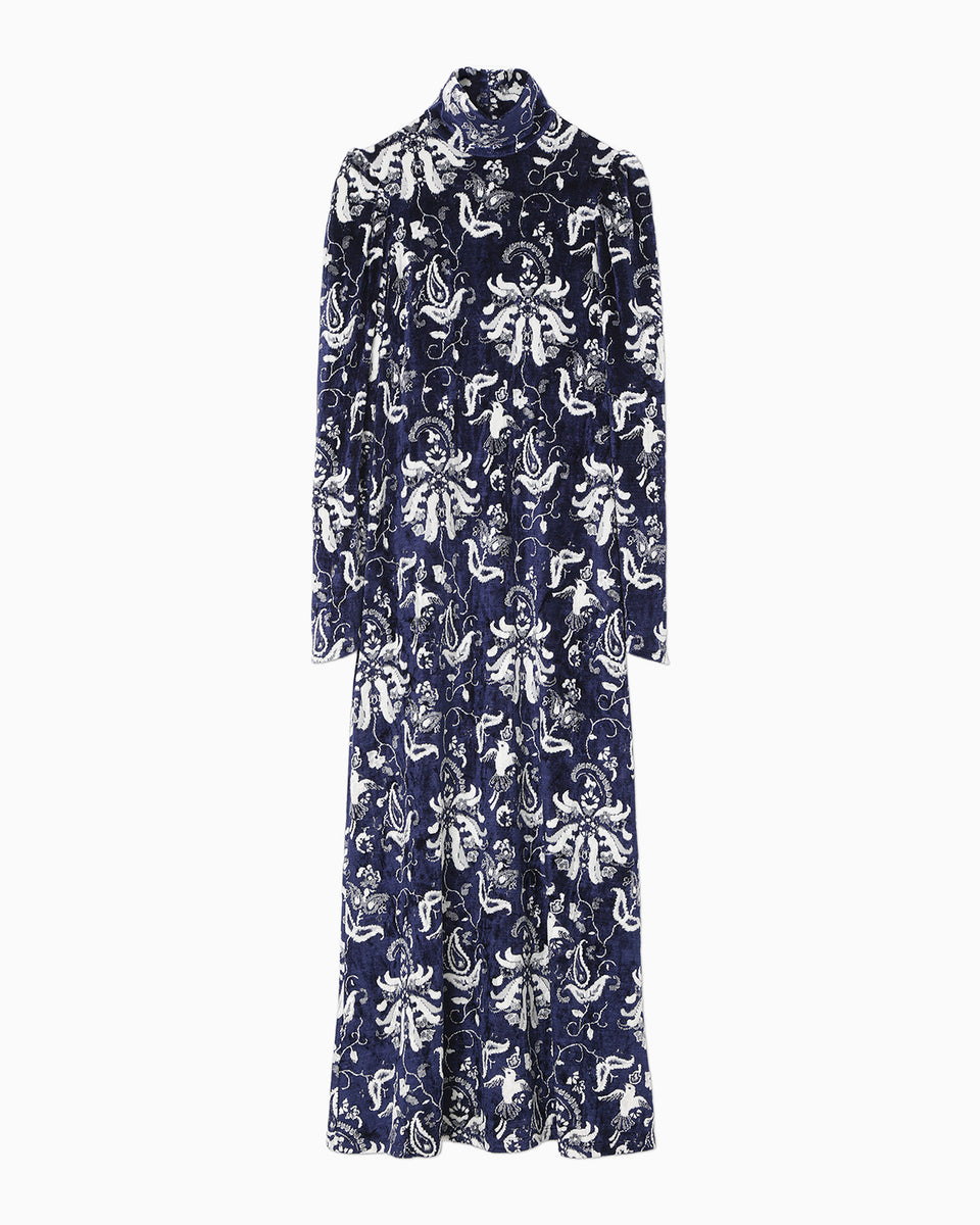 Velour Jersey High Neck Dress - navy - Mame Kurogouchi