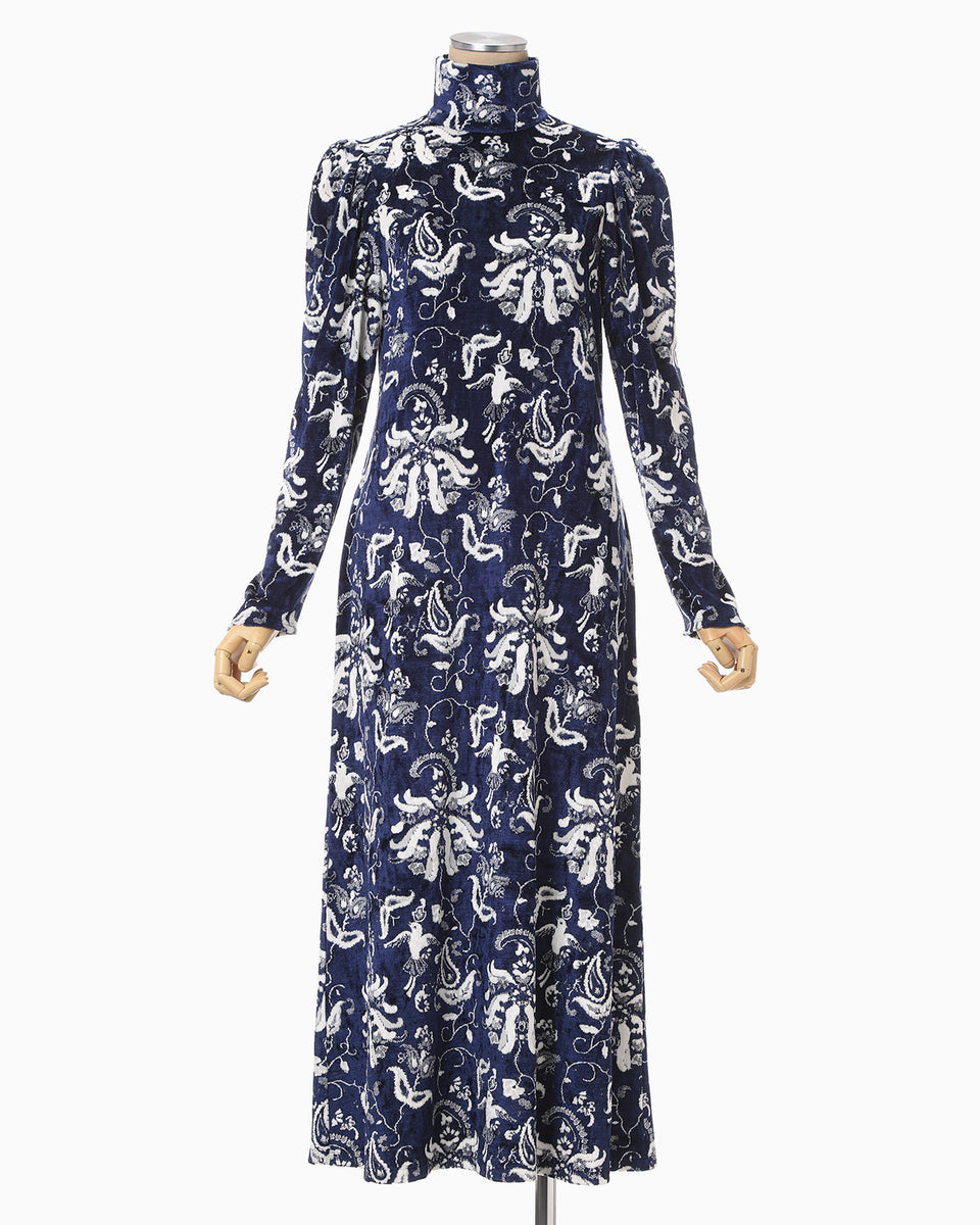 Velour Jersey High Neck Dress - navy - Mame Kurogouchi