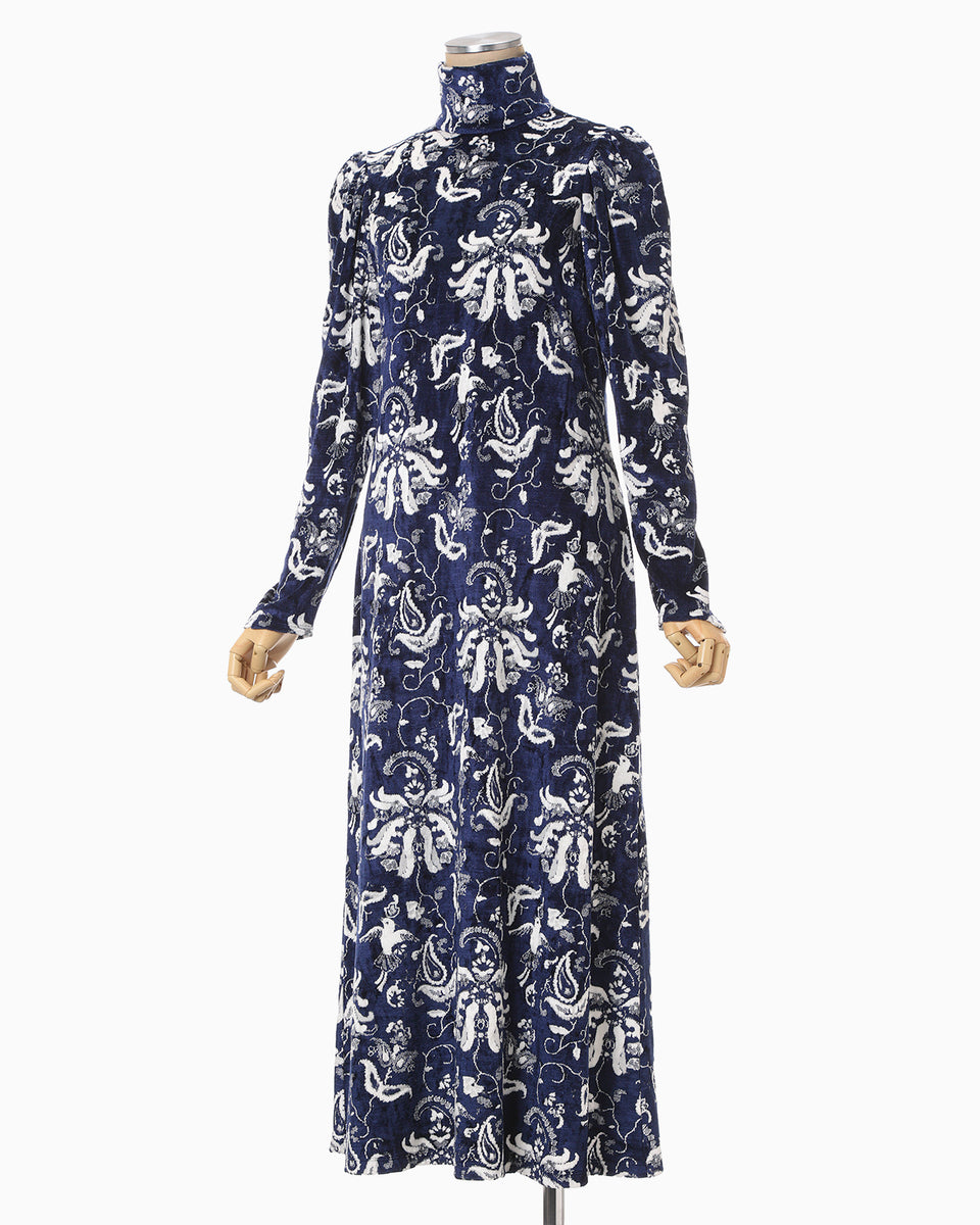 Velour Jersey High Neck Dress - navy - Mame Kurogouchi