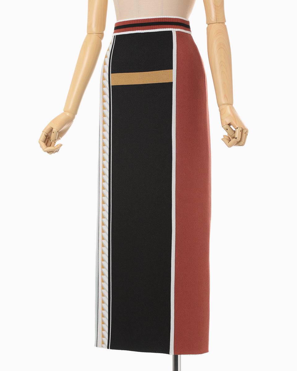 Geometric Pattern Knitted Skirt - vermillion - Mame Kurogouchi