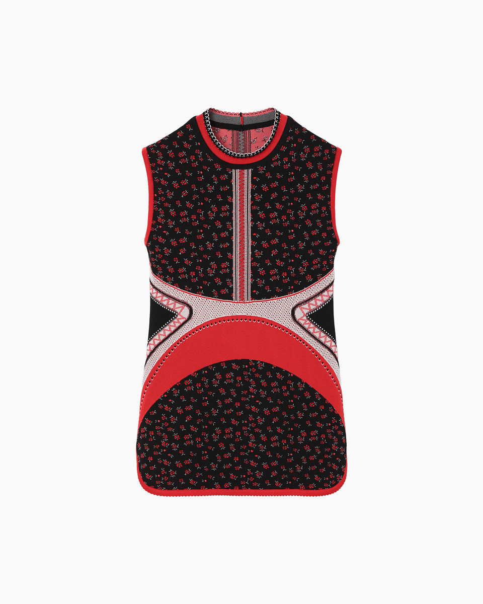 Floral Jacquard Sleeveless Knitted Top - black - Mame Kurogouchi