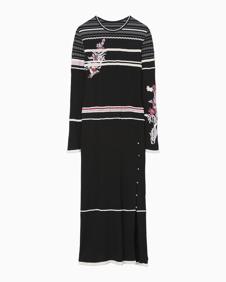 Floral Motif Intarsia Knitted Dress - black - Mame Kurogouchi