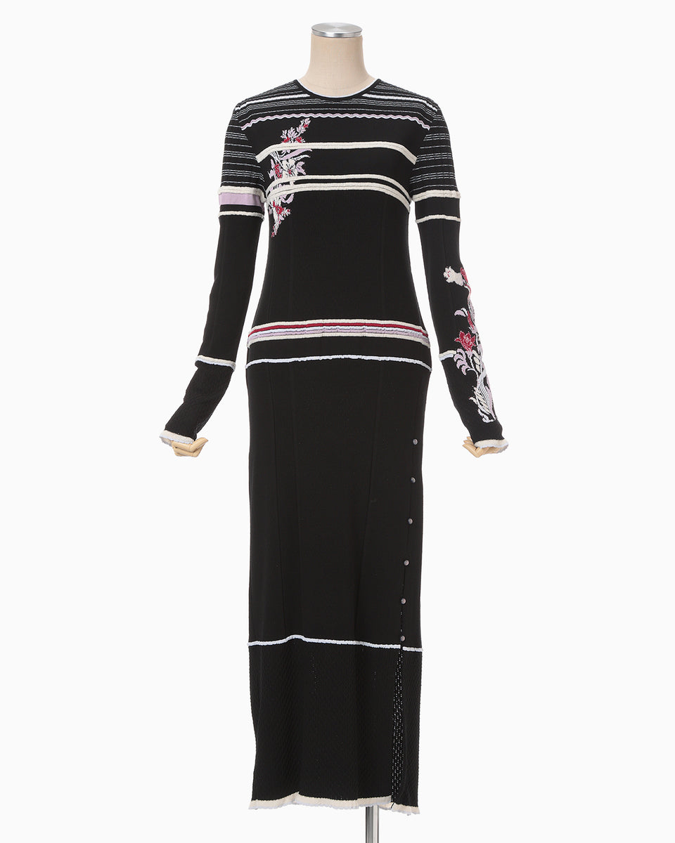 希少KOMORI MC83 ACTIVE FLEX 165cmハンドメイド Floral Motif Intarsia Knitted Dress - black - Mame Kurogouchi