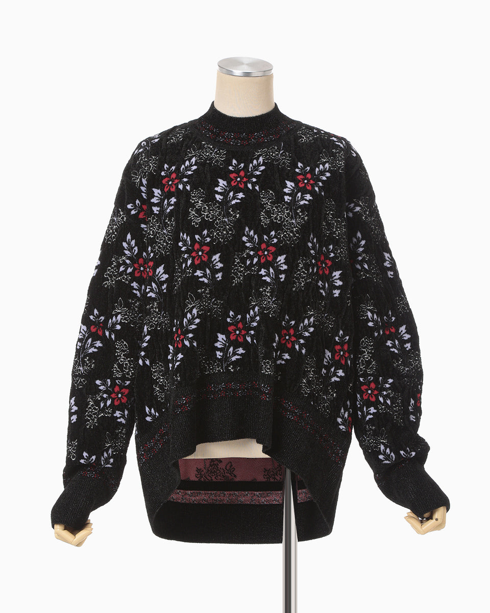 Floral Motif Chenille Knited Top - black - Mame Kurogouchi