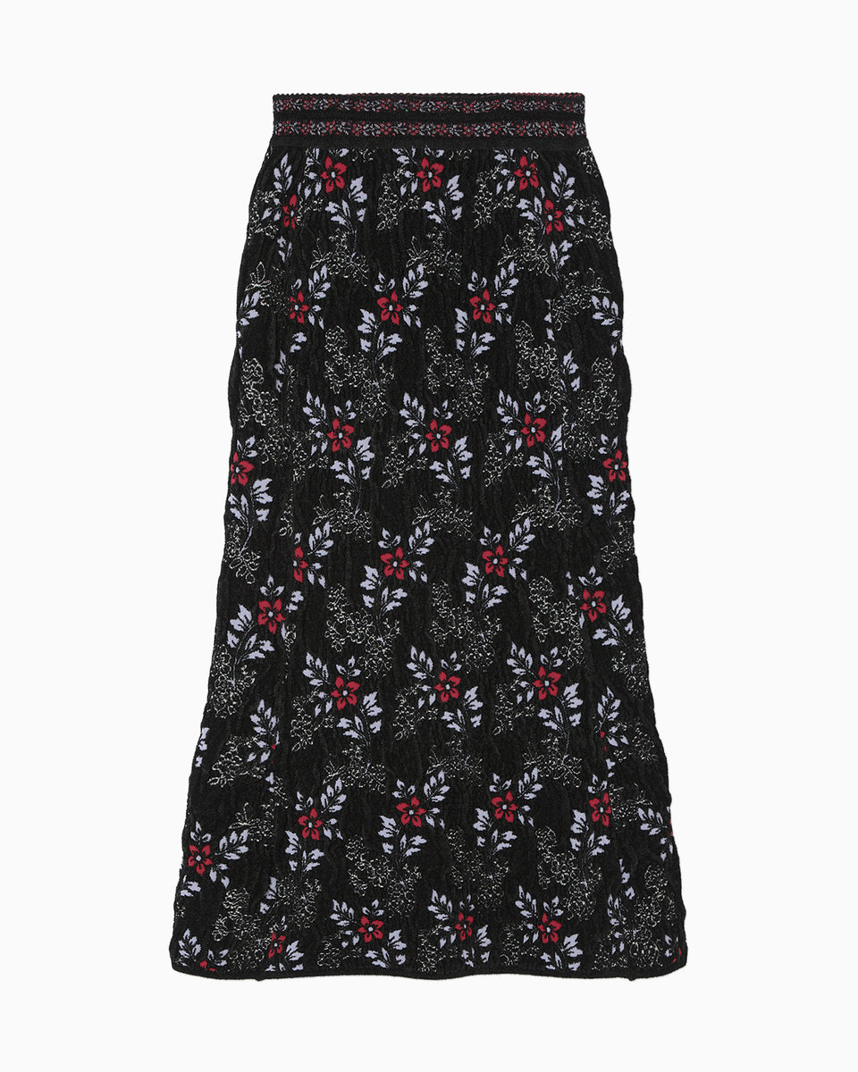 Floral Motif Chenille Knited Skirt - black - Mame Kurogouchi