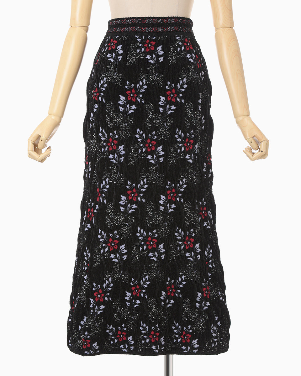 Floral Motif Chenille Knited Skirt - black - Mame Kurogouchi