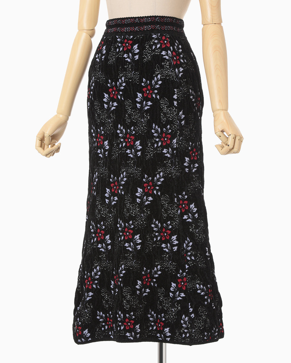 Floral Motif Chenille Knited Skirt - black - Mame Kurogouchi