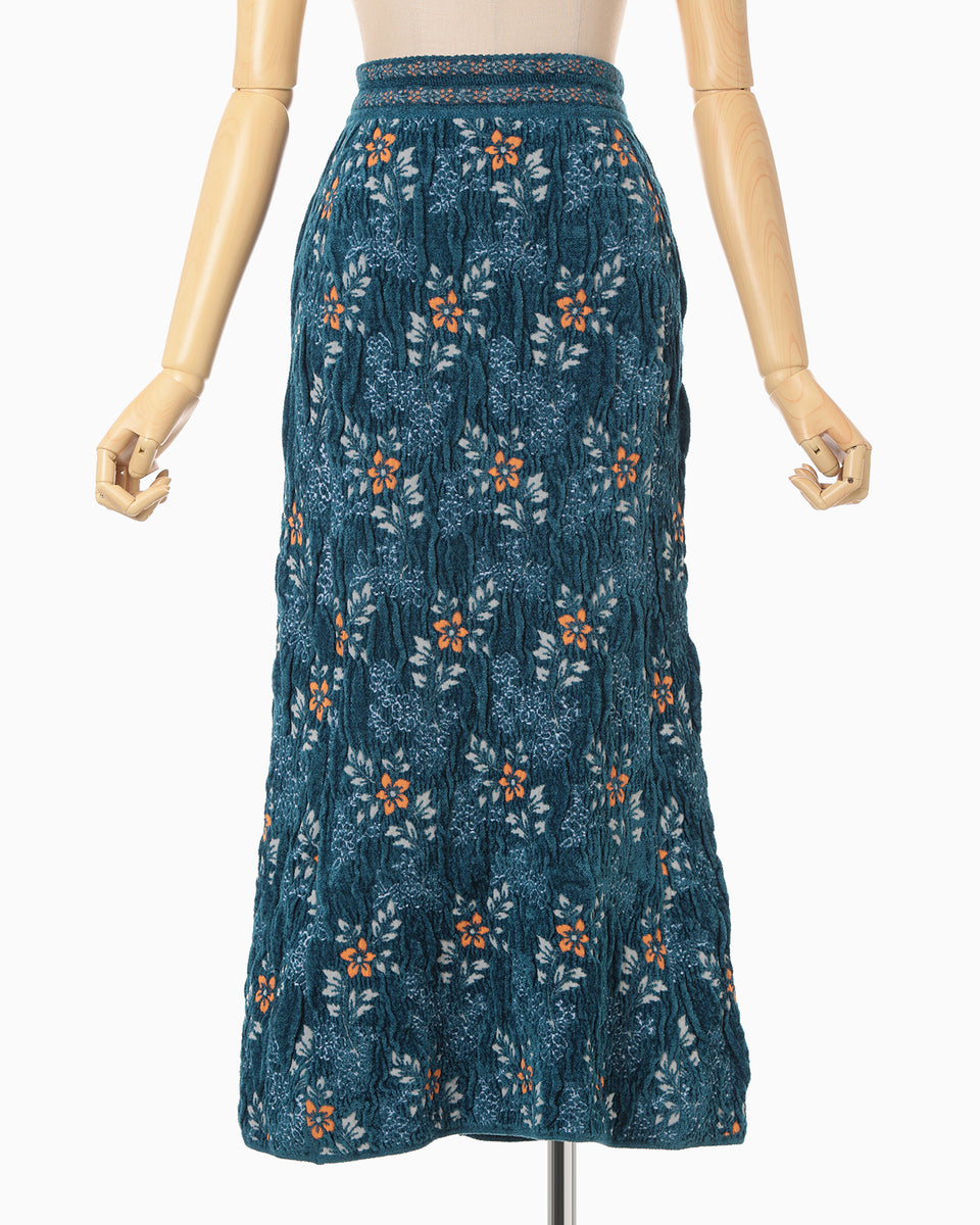 Floral Motif Chenille Knited Skirt - blue - Mame Kurogouchi