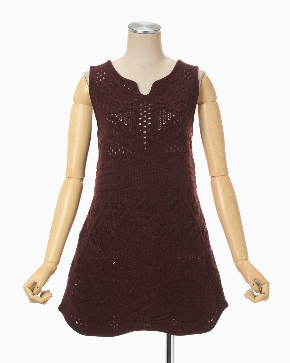 Multi Pattern Low Gauge Knitted Sleeveless Top - bordeaux