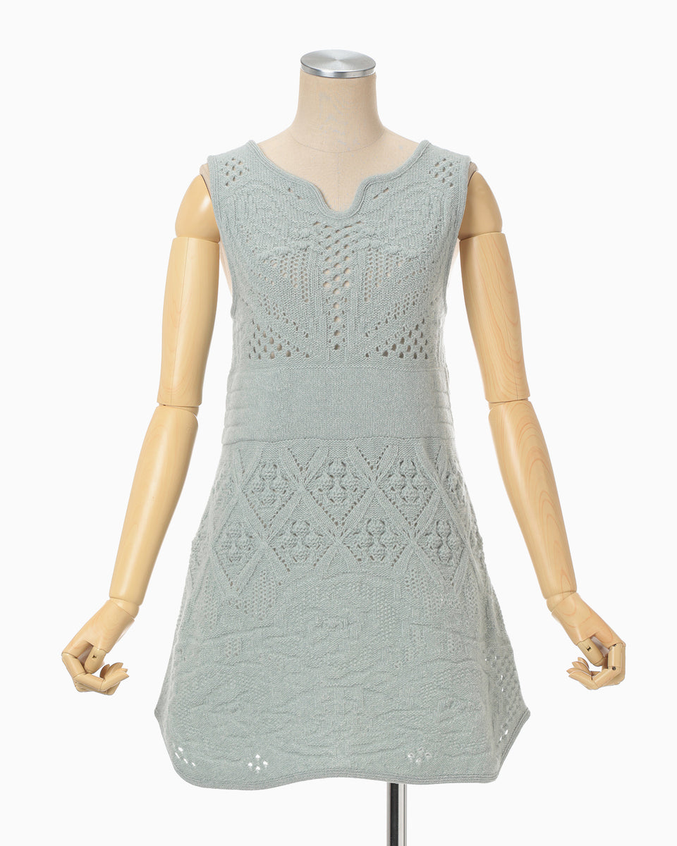 Multi Pattern Low Gauge Knitted Sleeveless Top - light blue - Mame