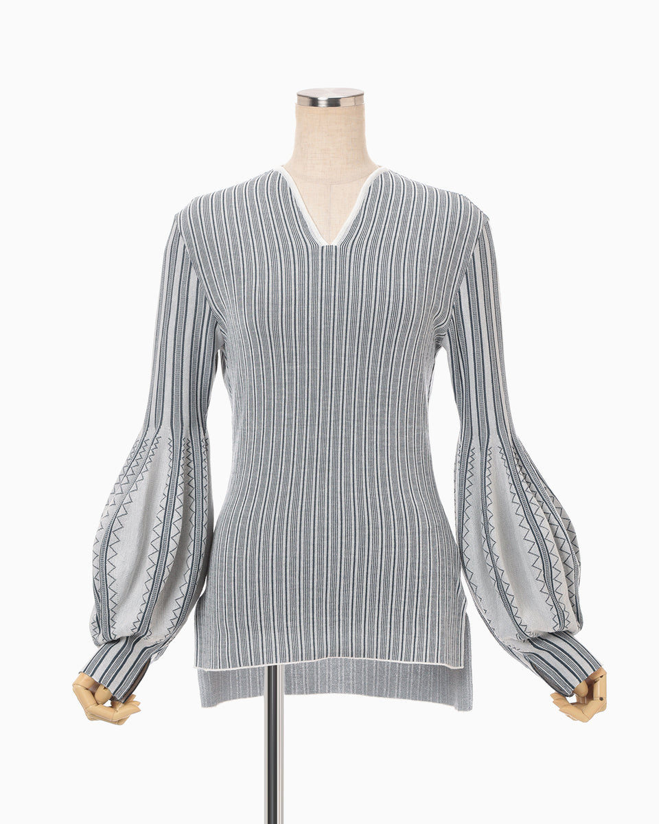 Asymmetric Knitted Volume Top - grey - Mame Kurogouchi