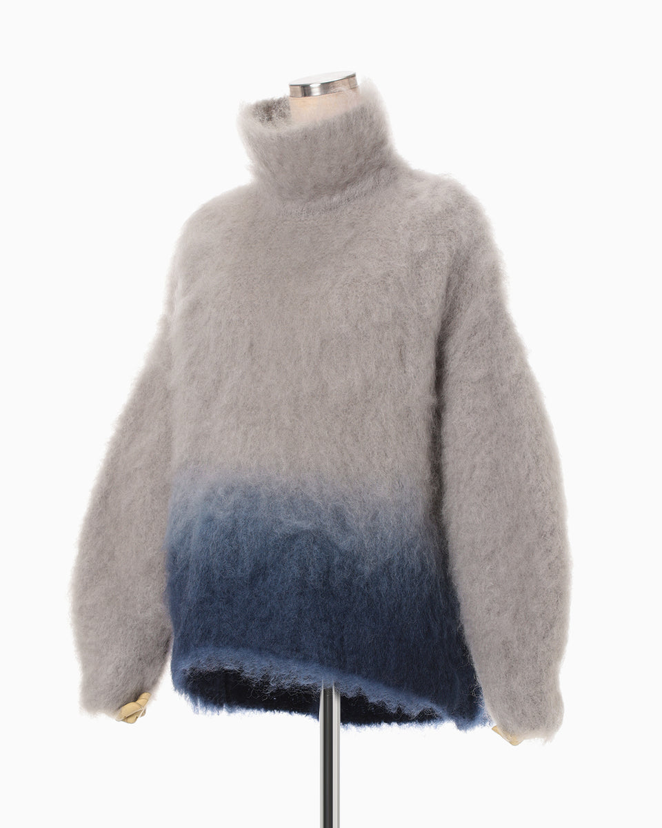 ゆか! Fur Knitted High Neck Top - grey - Mame Kurogouchi