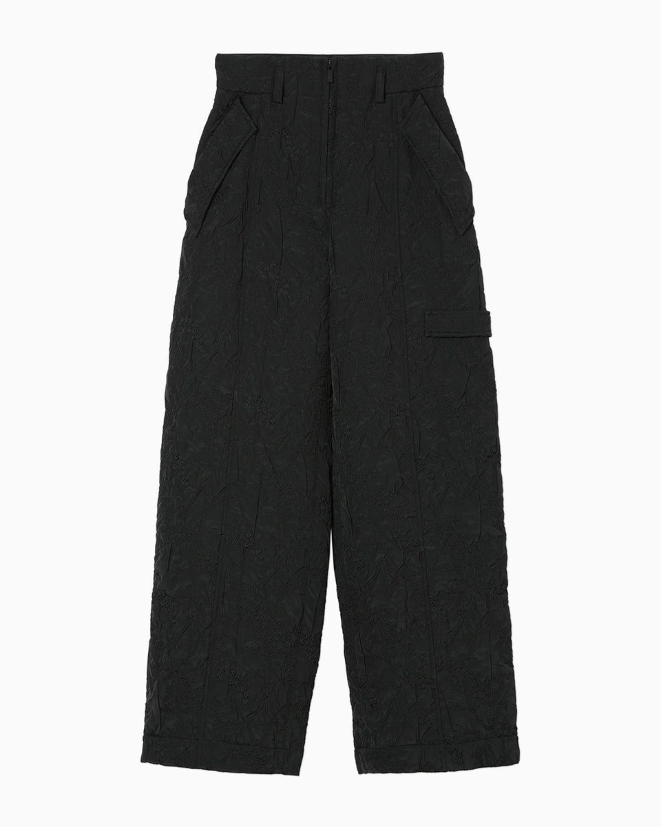 Floral Jacquard Triple Cloth High Waisted Trousers - black
