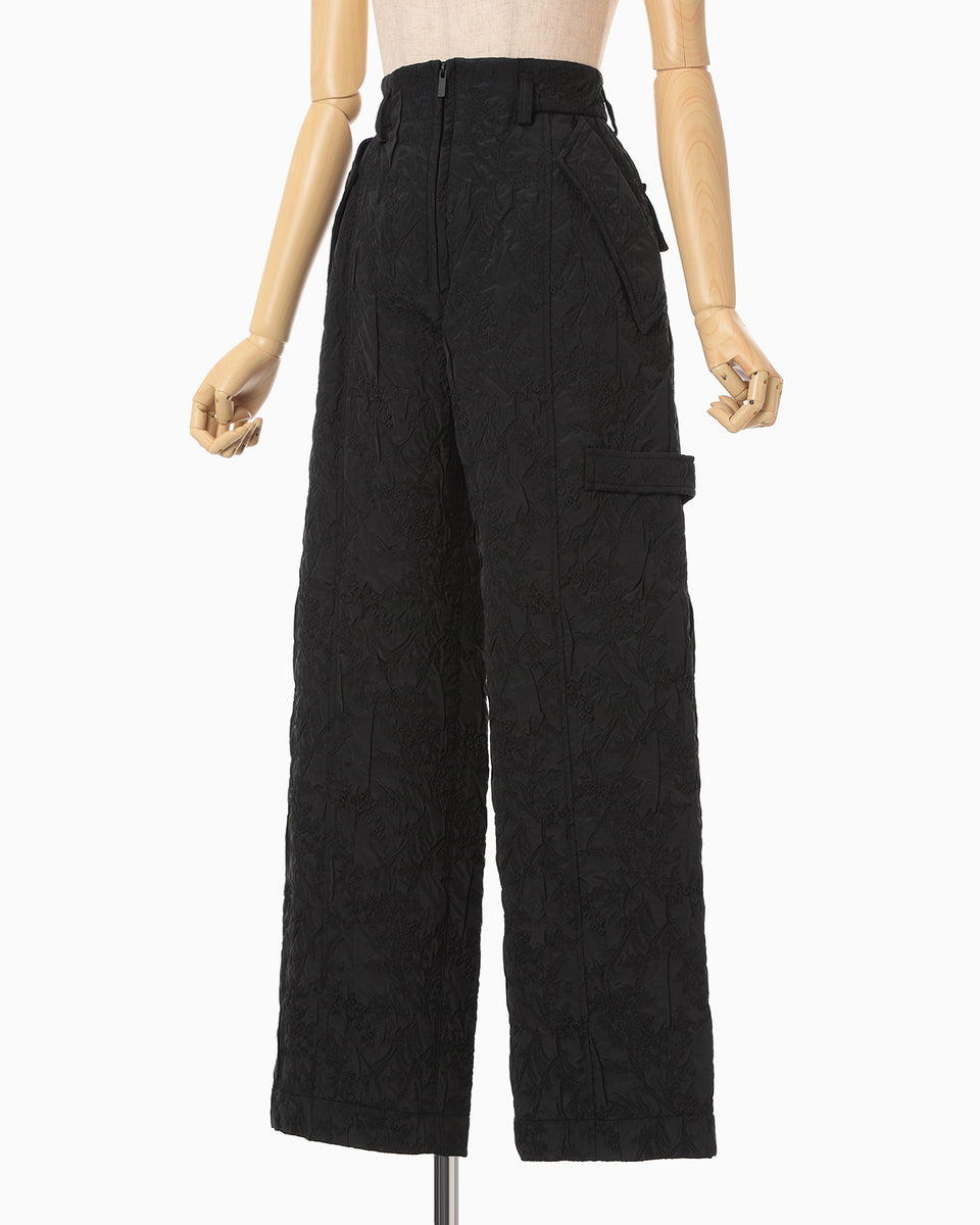 Floral Jacquard Triple Cloth High Waisted Trousers - black