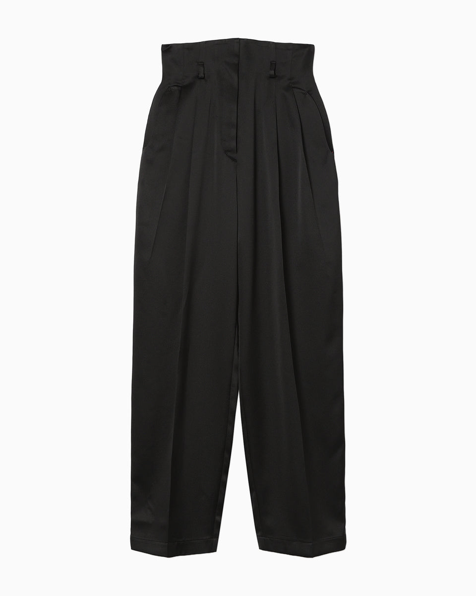 【m】 Embossed Leather Motif Triacetate High Waisted Trousers - black