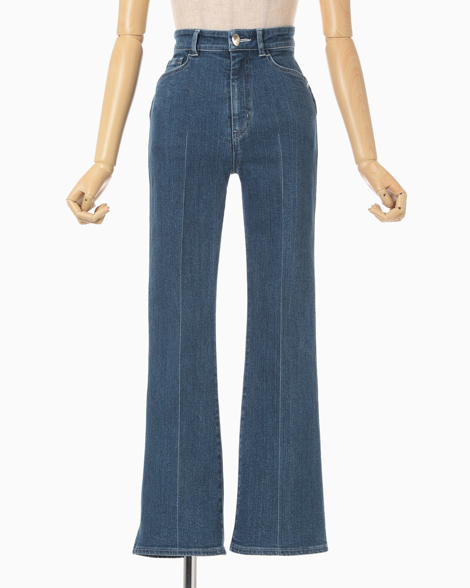 Stretch Cropped Flare Jeans - blue - Mame Kurogouchi