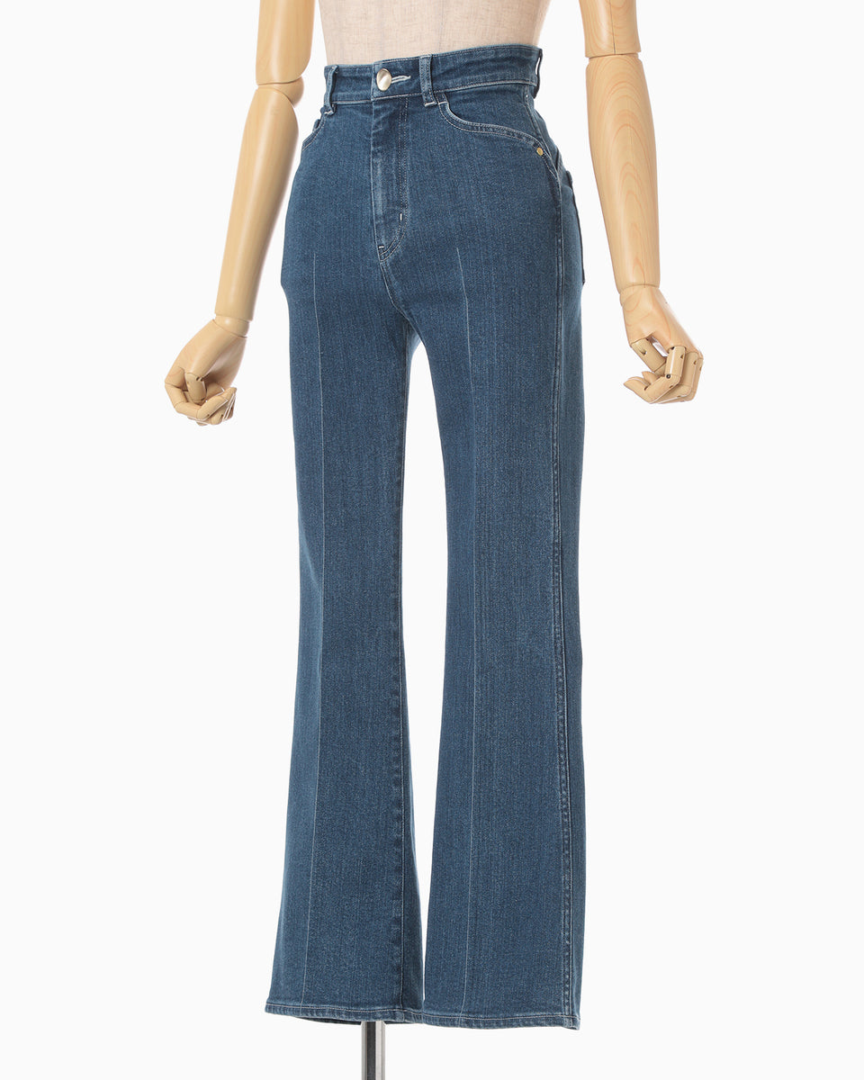 Stretch Cropped Flare Jeans - blue - Mame Kurogouchi