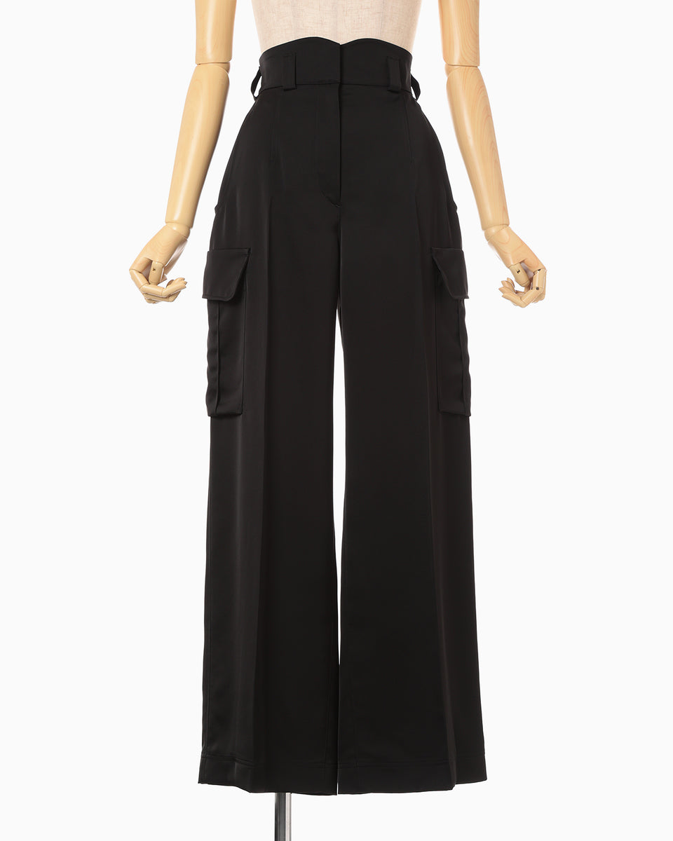 トッテママ様用 Triacetate Satin High Waisted Cargo Trousers - black - Mame