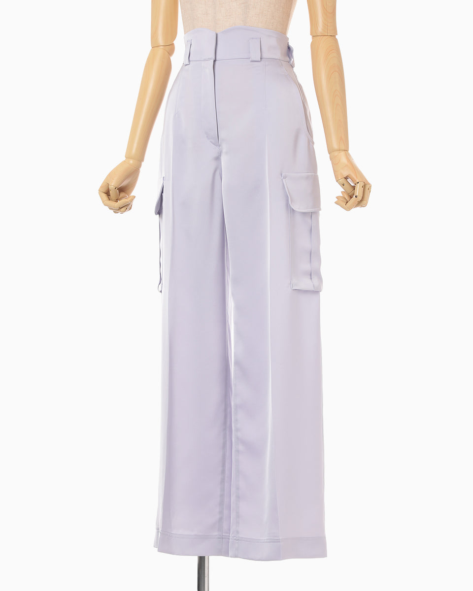 Triacetate Satin High Waisted Cargo Trousers - purple - Mame