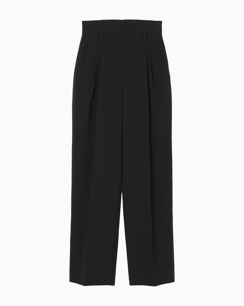 Acetate Polyester High Waisted Trousers - black - Mame