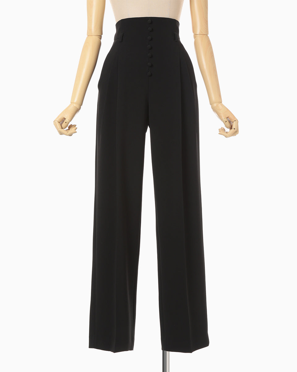 72▢萌 MOYURU ナイロン 変形パンツ TS0605-6 Acetate Polyester High Waisted Trousers - black - Mame