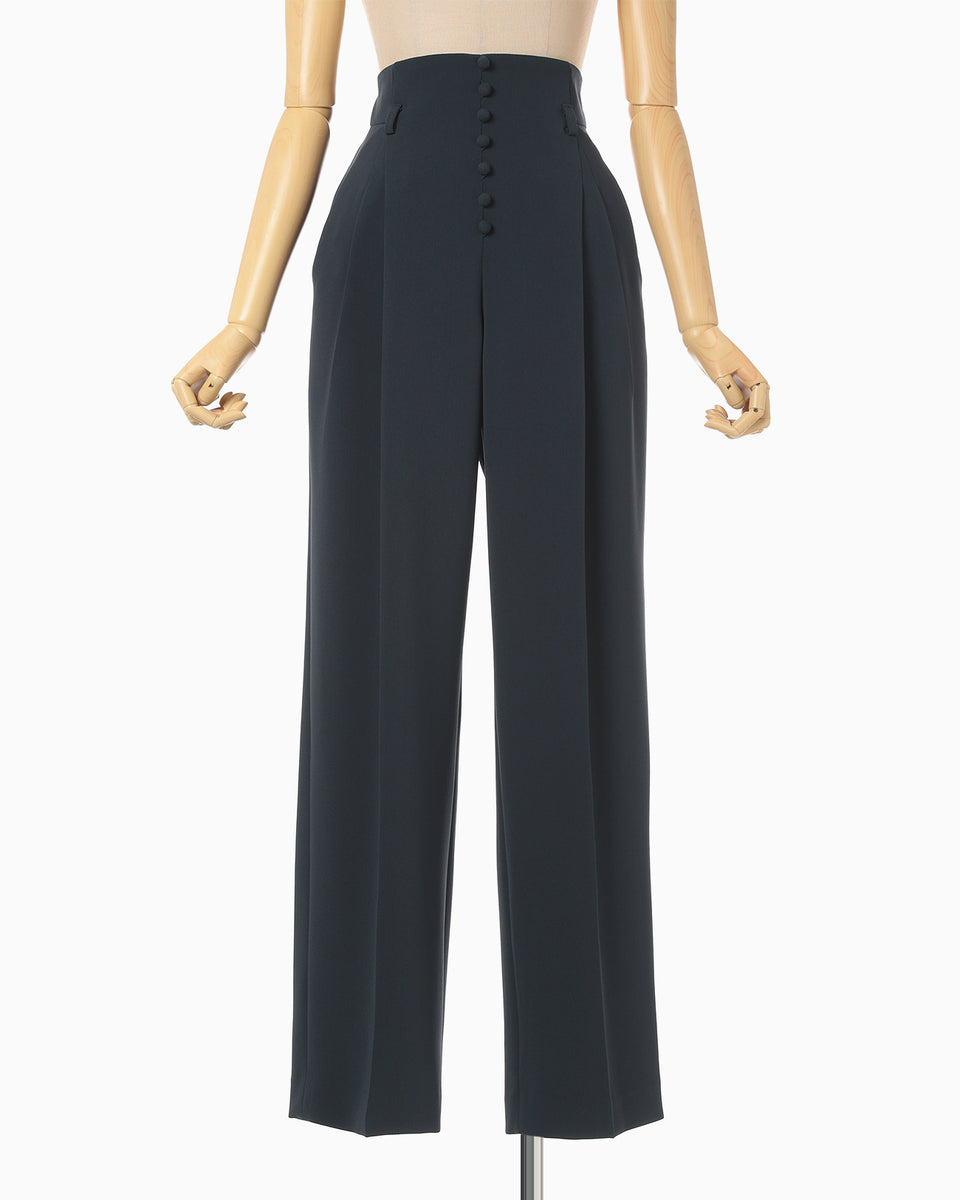 Acetate Polyester High Waisted Trousers - navy - Mame Kurogouchi