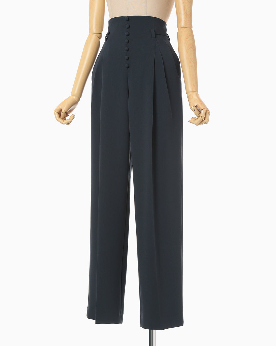 Acetate Polyester High Waisted Trousers - navy - Mame Kurogouchi
