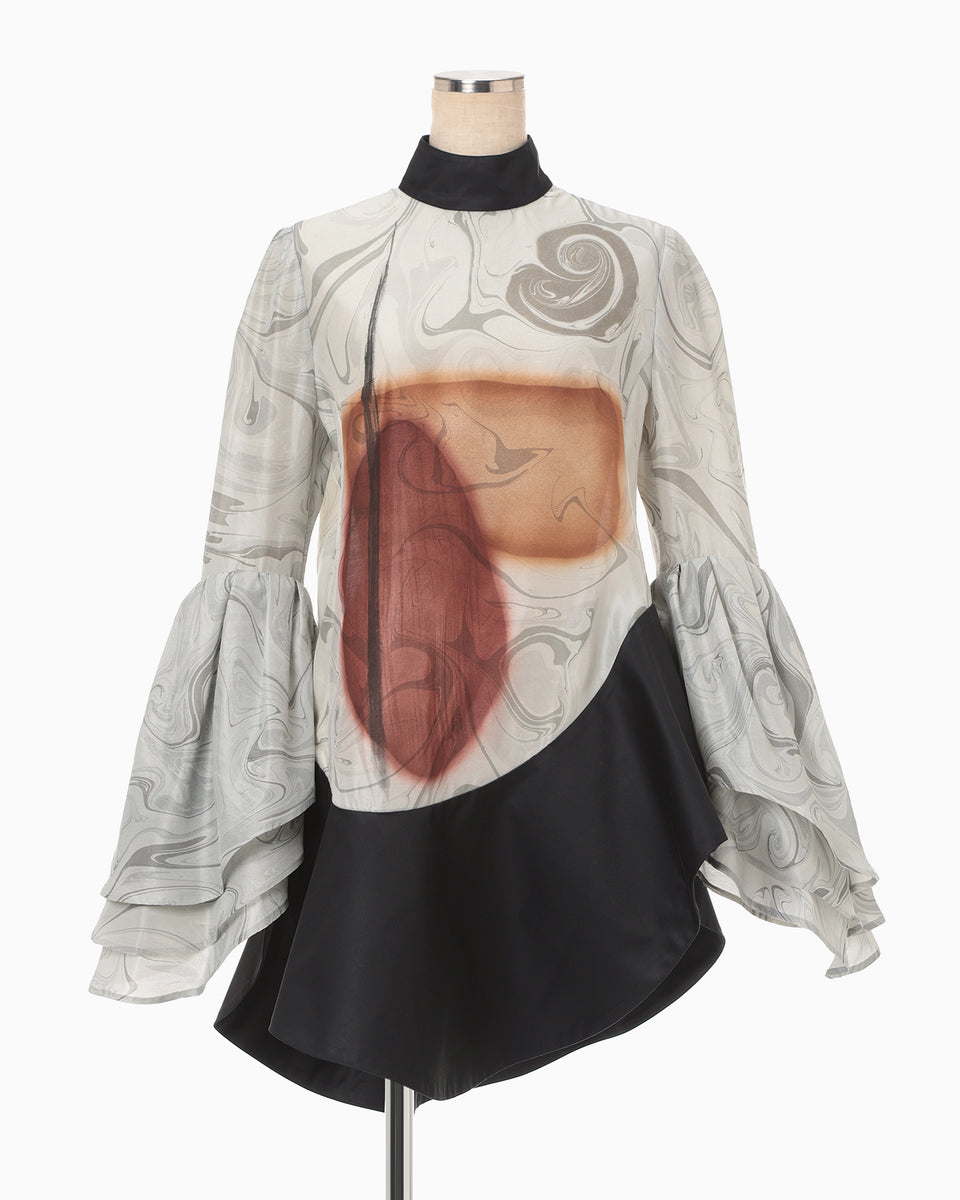 Silk Wool Marbling Tunic - grey - Mame Kurogouchi