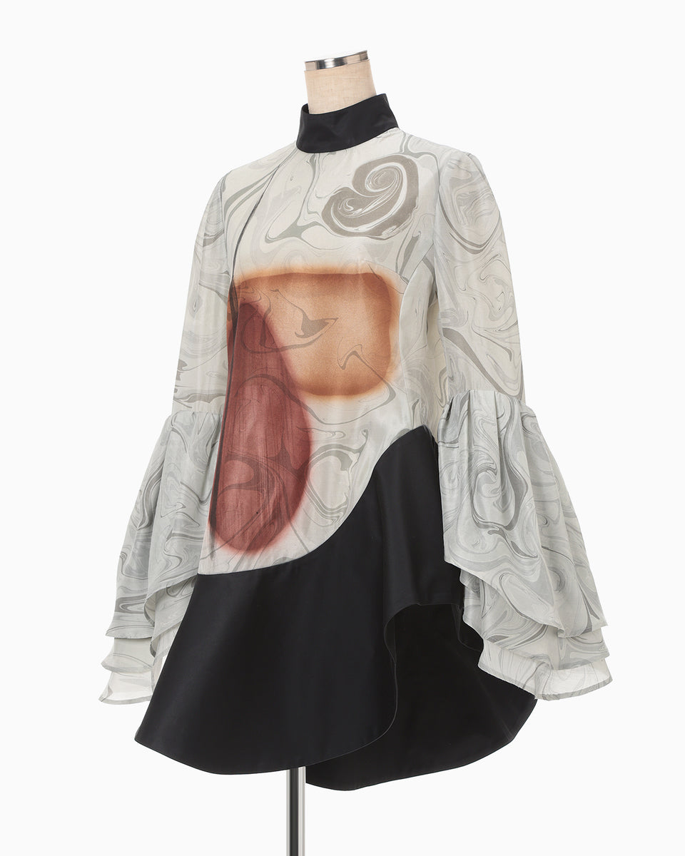 Silk Wool Marbling Tunic - grey - Mame Kurogouchi