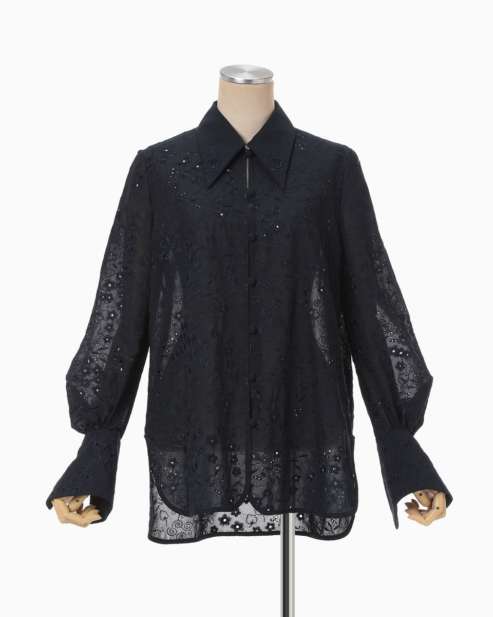 トップス Triacetate Floral Embroidery Blouse Triacetate Floral Embroidery
