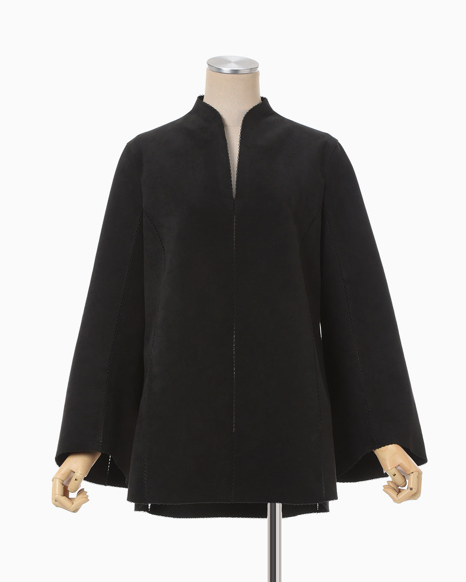 Synthetic Leather Fancy Ftitch Top - black × black - Mame