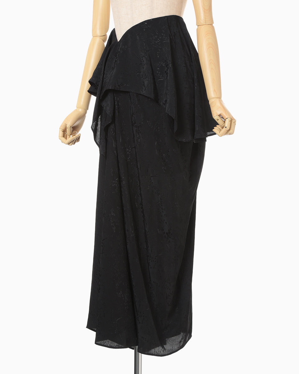 Floral Jacquard Asymmetry Drape Skirt - black - Mame Kurogouchi