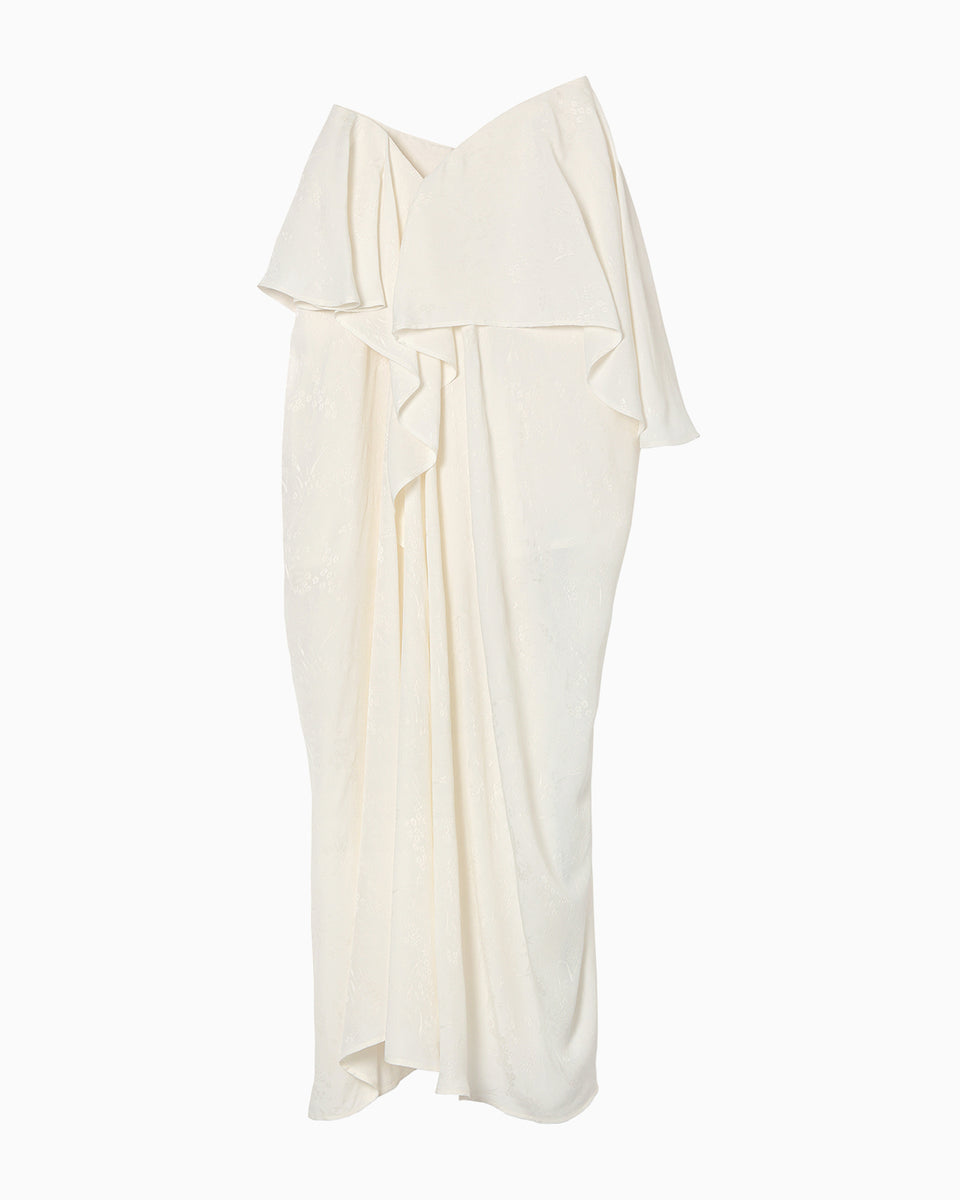 Floral Jacquard Asymmetry Drape Skirt - ecru - Mame Kurogouchi