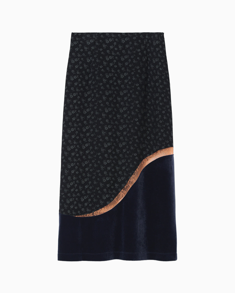 mame 24ss ジャガードスカート blue Cupro Triacetate Floral Jacquard Skirt - navy - Mame Kurogouchi