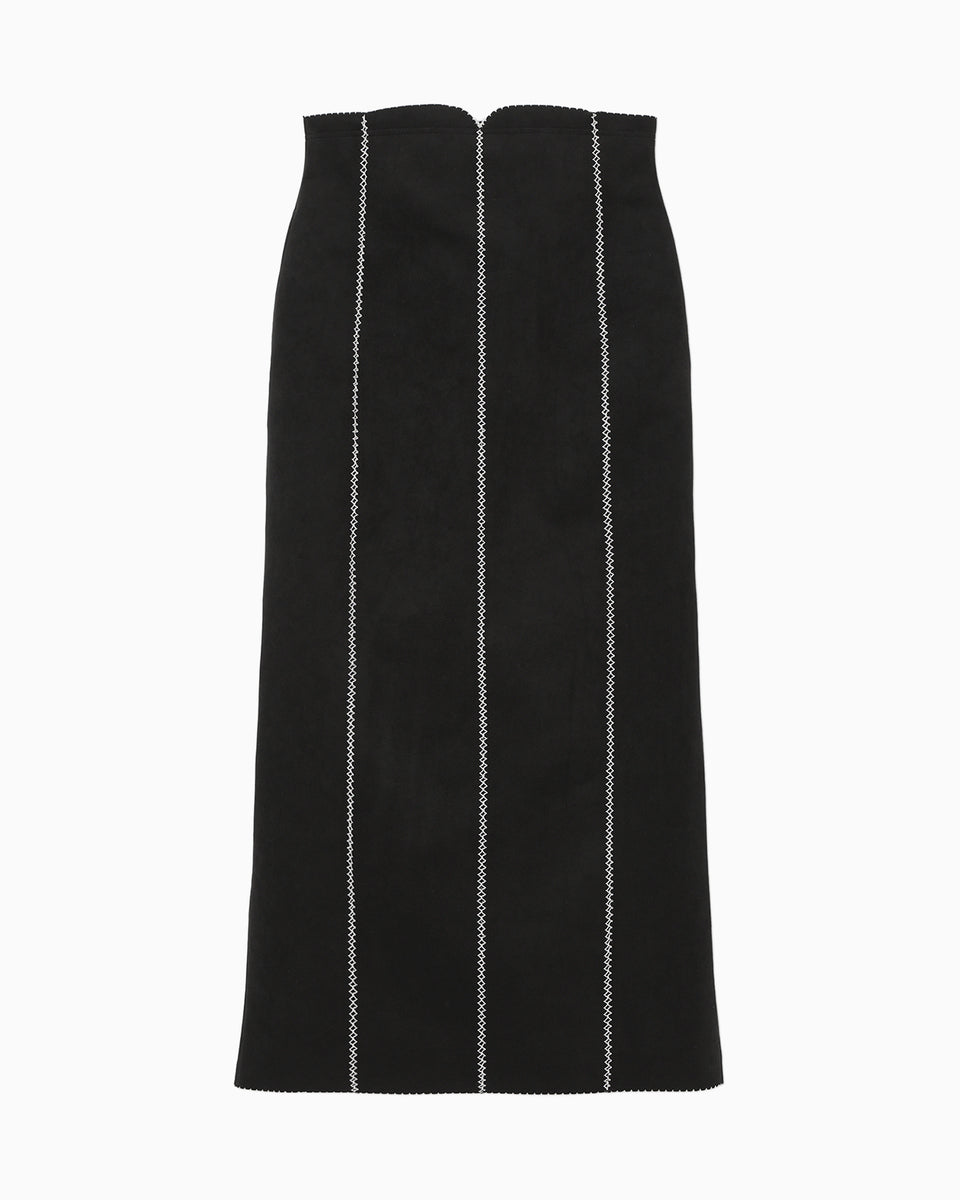 Synthetic Leather Fancy Ftitch High Waisted Skirt - black