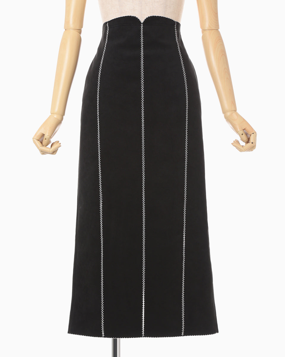 Synthetic Leather Fancy Ftitch High Waisted Skirt - black - Mame