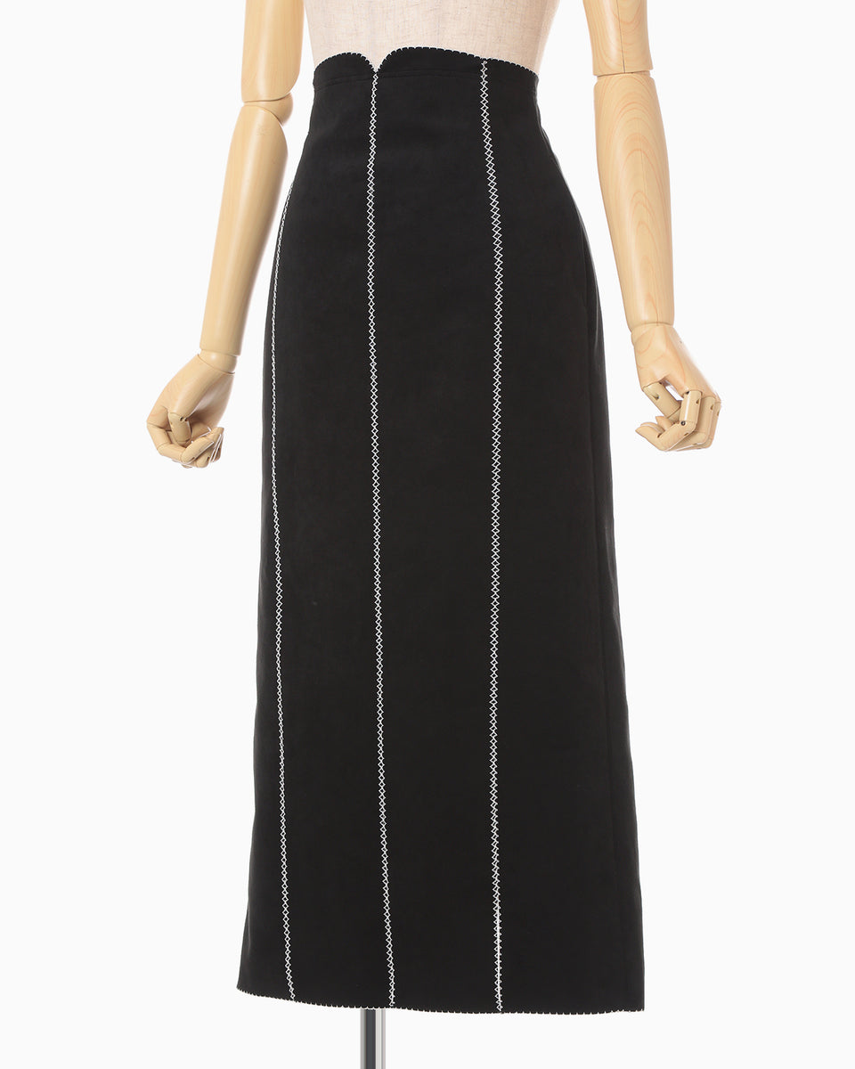 Synthetic Leather Fancy Ftitch High Waisted Skirt - black